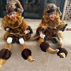 Set of 2 whimsical Elaborately Dressed Sitting Jesters.